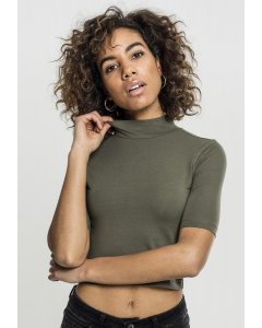 Women´s T-shirt 3/4 sleeve // Urban classics Ladies Cropped Turtleneck Tee olive