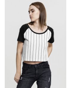 Women´s T-shirt waist  // Urban classics Ladies Cropped Baseball Tee wht/blk