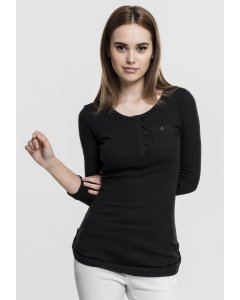 Women´s T-shirt long-sleeve // Urban classics Ladies Long Rib Pocket Turnup Tee black