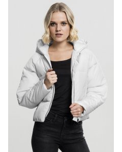 Women´s waist jacket // Urban classics Ladies Hooded Oversized Puffer Jacket offwhite
