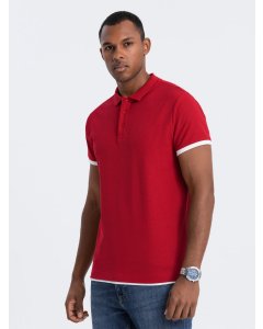 Men's cotton polo shirt - red V2 OM-POSS-0113