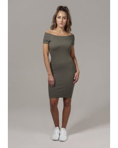 Woman dress // Urban classics Ladies Off Shoulder Rib Dress olive