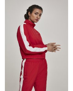 Women´s hoodie zipper // Urban Classics Ladies Short Striped Crinkle Track Jacket red/wht