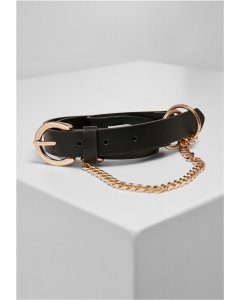 Women's belt // Urban Classics Synthetic Leather Belt With Chain black/gold