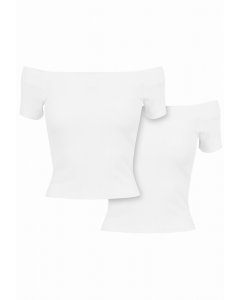 UCadies /adies Off Shoulder Rib Tee 2-Pack white+white