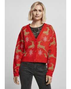 Women´s sweater // Urban classics Ladies Short Oversized Christmas Cardigan red/gold
