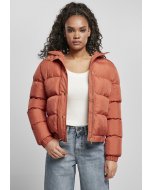 Women´s waist jacket // Urban classics Ladies Hooded Puffer Jacket redearth