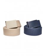 Urban Classics / Colored Buckle Canvas Belt 2-Pack sand/navy