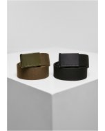 Men's belt // Urban Classics Colored Buckle Canvas Belt 2-Pack black/olive