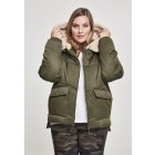Women´s waist jacket // Urban Classics Ladies Sherpa Hooded Jacket darkolive/darksand