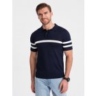 Men's soft knit polo shirt with contrasting stripes - navy blue V2 OM-POSS-0118