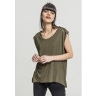 Women´s T-shirt long  // Urban classics Ladies Shoulder Zip HiLo Tee olive